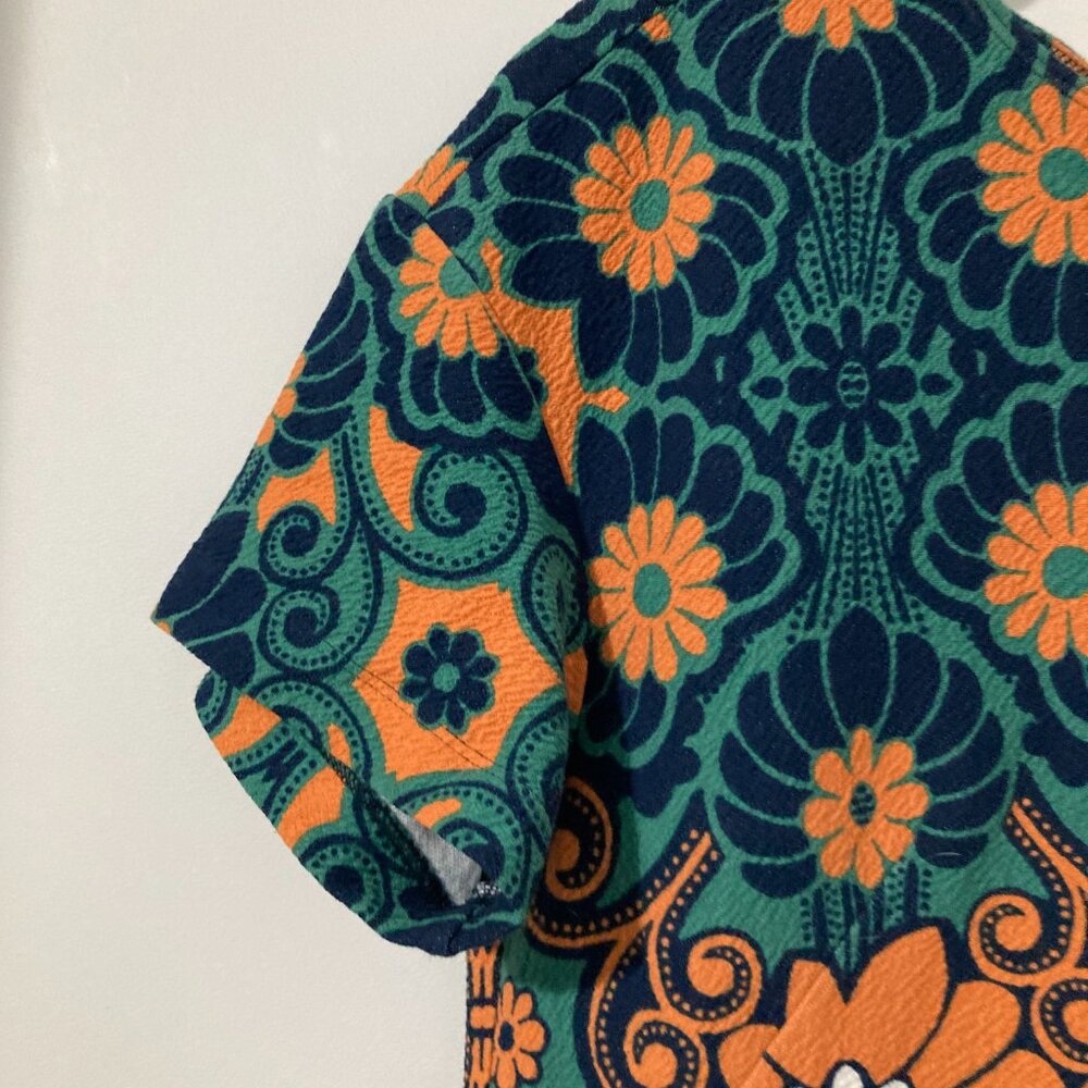 Anthropologie Orange Green Floral Mini Dress - Picture 9 of 14